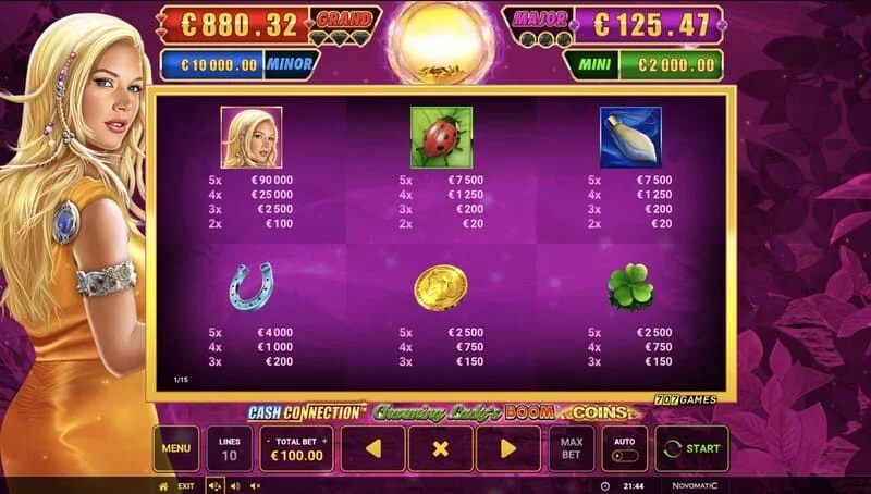 Cash Connection - Charming Lady's Boom Coins - Boom Spins minijáték kibővített rácson